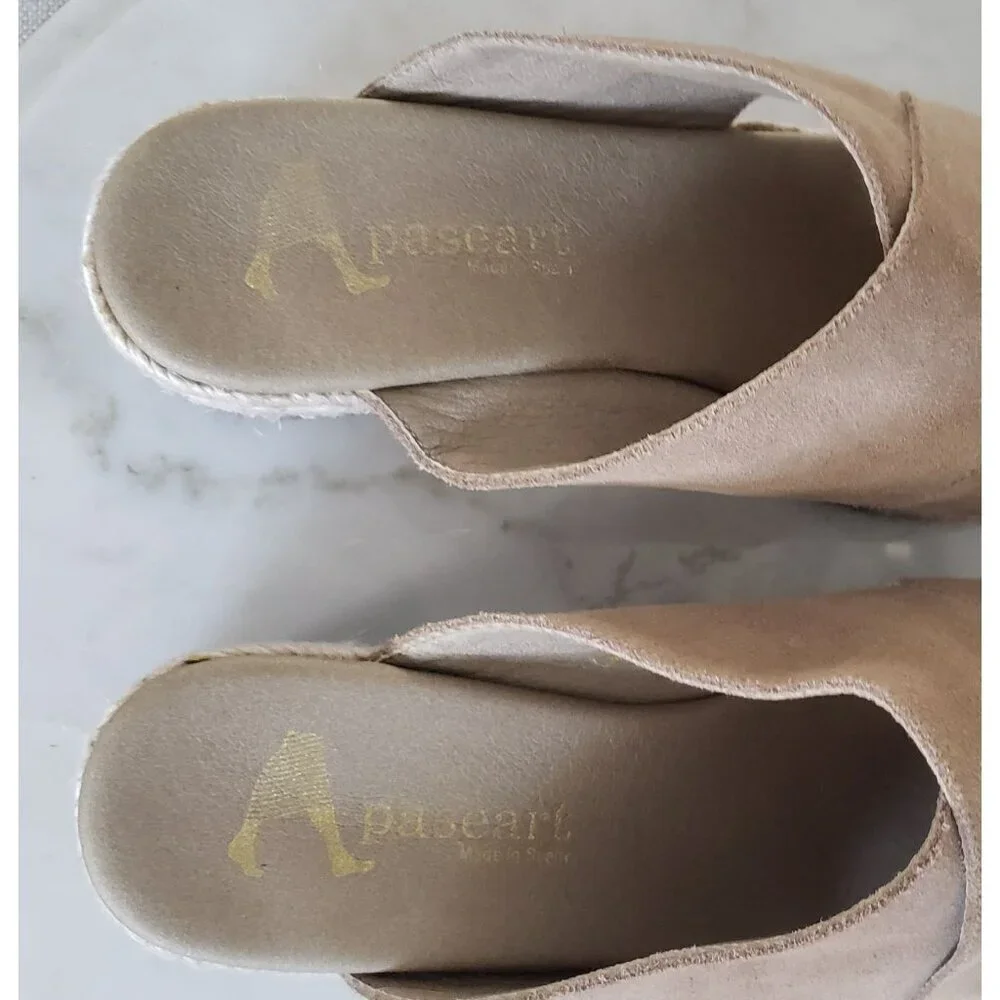 Anthropologie Paseart Tan Suede Cross Strap Ombre Wedge Espadrille Slides 10